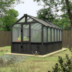 6x12 FT Greenhouse Kit for Outdoor, Thickened Polycarbonate Panel Wooden Walk-in Green House with Lockable Door and Adjustable Roof Vent, Backyard Garden, Black