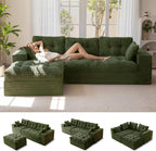 MAXYOYO Couch, 104-Inch L-Shaped Cloud Couch with Ottoman | Dark Green Upholstered Sofa Features Layered Cushions and Flexible Modules with No Assembly, Ideal for Modern Living Rooms.