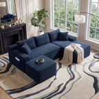 Blue Oversized Sectional Couches with Ottoman. Right Face Chaise | L shaped modular sofa, Cloud soft cushion with foam, Breathable pet-friendly, Side storage pocket, No assembly required.