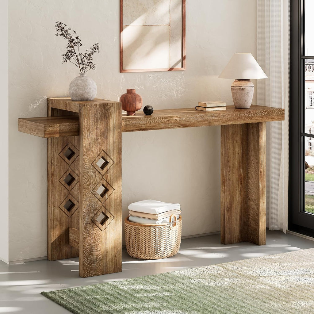 S.E.C.D Modern Console Table for Entryway, 63-Inch Floating Visual Entrance Sofa Table, Wood Hall Table for Living Room, Foyer, Hallway, Natural Oak