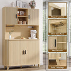 71'' Modern Kitchen Pantry Cabinet with Sliding Tambour Doors& Adjustable Shelves, Built-in Power Outlet, Food Storage Cabinet (Wood Color)