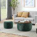 2Pcs Round Storage Ottoman, 2 in 1 Function, Work as End Table and Ottoman，Chenille Storage Ottoman with a Drum Shaped Small Stool Side Table for Living Room Bedroom Entryway Office (Green)