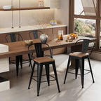 Aklaus Metal Bar Stools Set of 4,30 inch Barstools Bar Height Bar Stool with Backs Farmhouse Bar Stools with Large Seat High Back Kitchen Dining Chairs Modern Bar Chairs Matte Black Stools