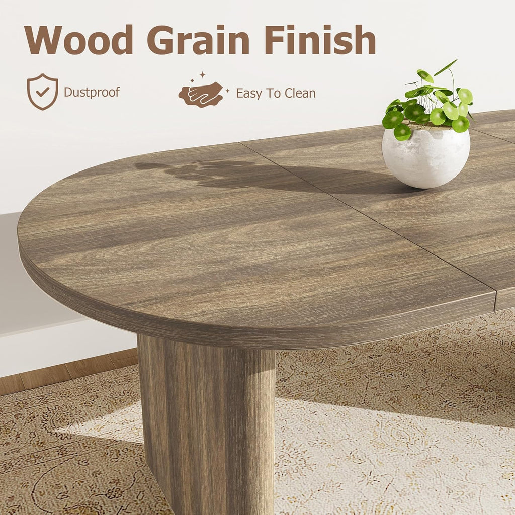 Oval Dining Table for 4-6 People, 63" Modern Kitchen Table with Thick Sturdy Wooden Base, Easy to Clean Wood Grain Finish for Dining Room Living Room Office, Pear Wood Original