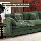 Ihanherry 111.4" L Shaped Modern Sofa Modular Sectional Cloud Couch with Ottoman, 4-Seat Chenille Deep Seat Sofa with Pillow for Living Room, Bedroom and Apartment, Green