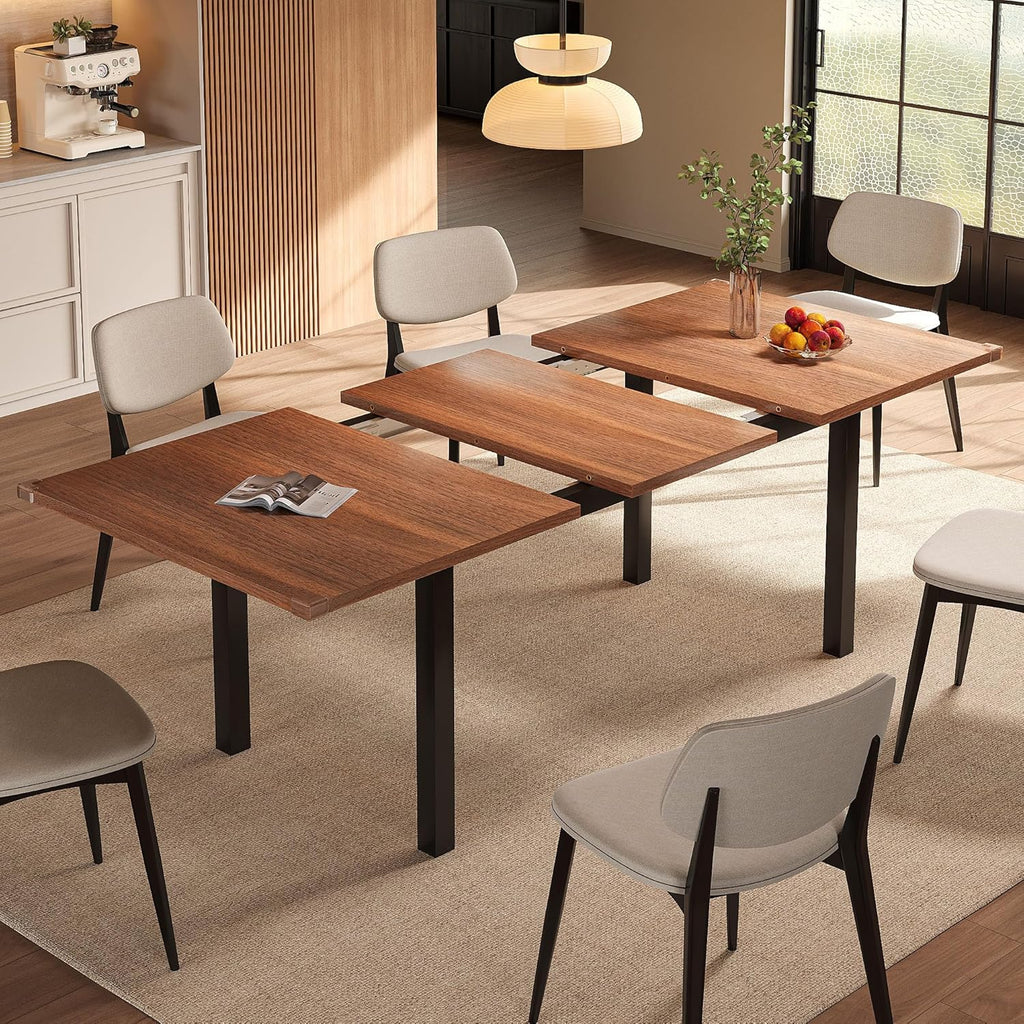 Einhomn Extendable Dining Table for 4-6, 63" Modern Kitchen Table, Farmhouse Dining Room Tables for Dining, Kitchen, Office, Living Room, Rectangular Wooden Tables, Space Saving (Walnut)