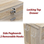 SHW Box File Rolling Mobile Cabinet with Side Pegboard, Maple | Lockable Drawer