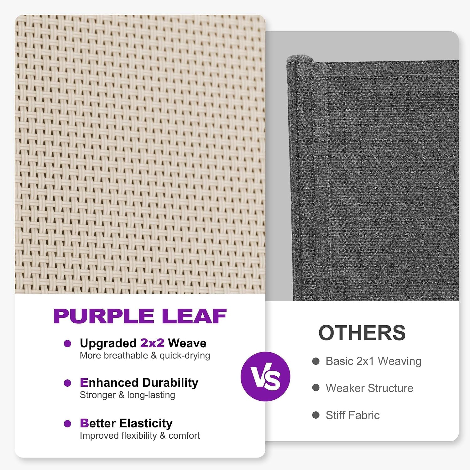 PURPLE LEAF Lounge Chair Outdoor Set of 2 Chaise Lounge w/Wheels, Khaki | Quick & Easy Assembly, Quick-dry Mesh Keeps You Cool, UV-proof Weave Keeps Color Vivid, Rustproof Frame Lasts Years