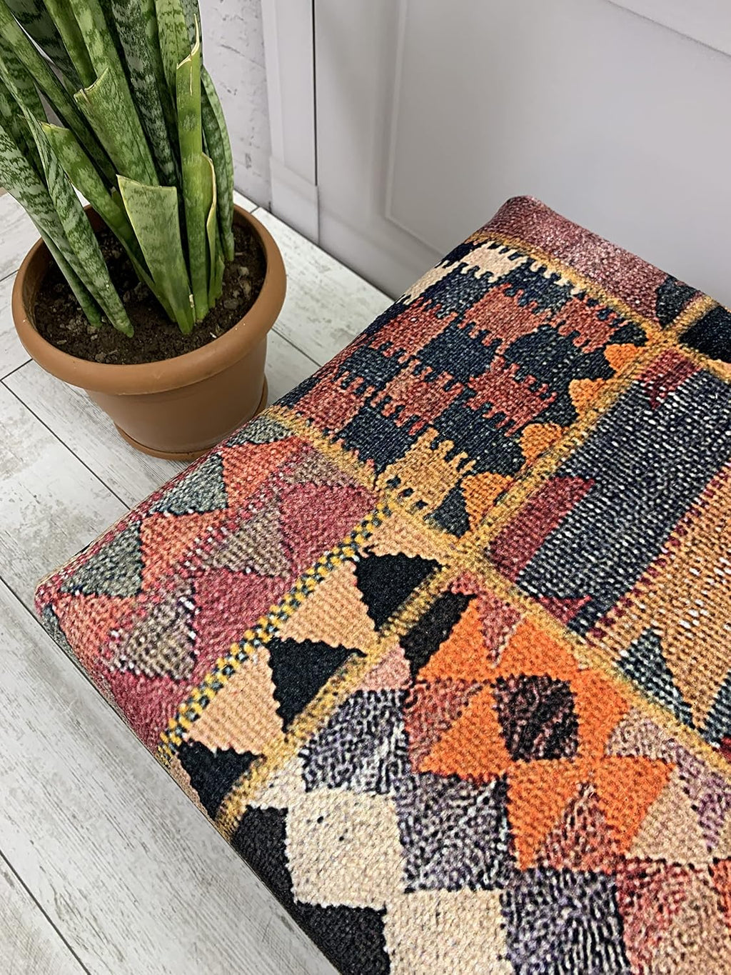 Rug Ottoman Bench, Upholstered Bench, Patchwork Bench, Bohemian Bench, Piano Bench, Entry Bench, Handmade Bench, Wood Bench, Bedroom Bench, Kitchen Bench, Dining Bench, Vintage Antique Bench