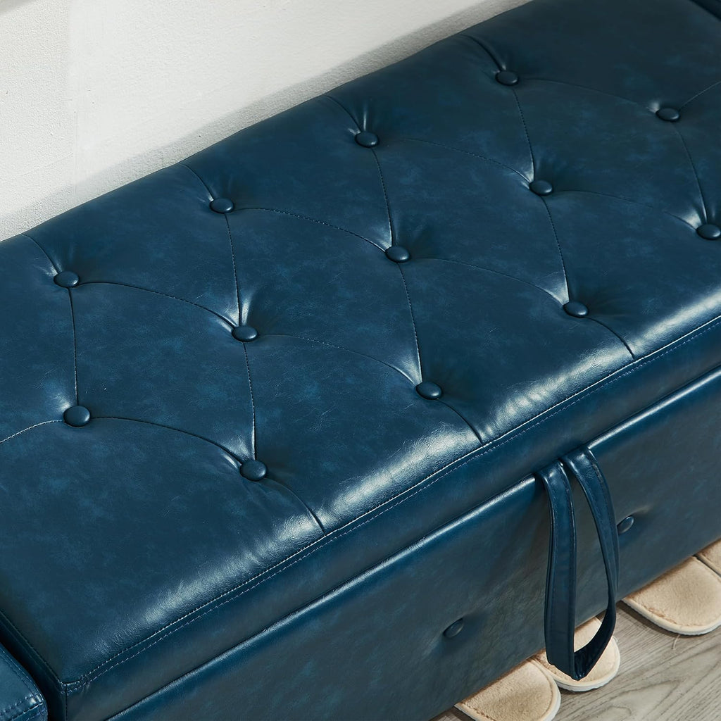 Storage Bench for Bedroom – Upholstered Tufted Ottoman Bench with Legs, 48" Faux Leather Ottoman with Storage with Safety Hinge, End of Bed Benchs for Bedroom Living Room Entryway