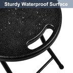 VECELO Folding Stool 18" with Handle, Solid Bottom Support, Iron X-Frame, 500 lbs Capacity, Anti-Slip Feet, Easy Clean, Lightweight Foldable Stool for Camping, Kitchen, Vanity and Outdoor, Black