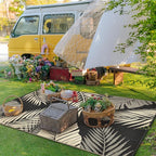 GENIMO Outdoor Rug 4' x 6' Waterproof for Patios Clearance, Reversible Outdoor Plastic Straw Camping Rug Carpet, Large Area Rugs Mats for RV, Camper, Deck, Balcony, Porch, Beach, Picnic, Black&Beige