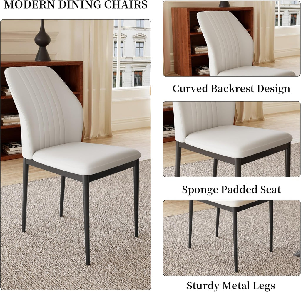 HIPIHOM Extendable Dining Table Set for 6-8 People, 63 to 78.7 Inch MDF Kitchen Table with 8 Faux Leather Dining Chairs, Space-Saving for Dining Room, Breakfast Nook (White Table & 8 White Chairs)