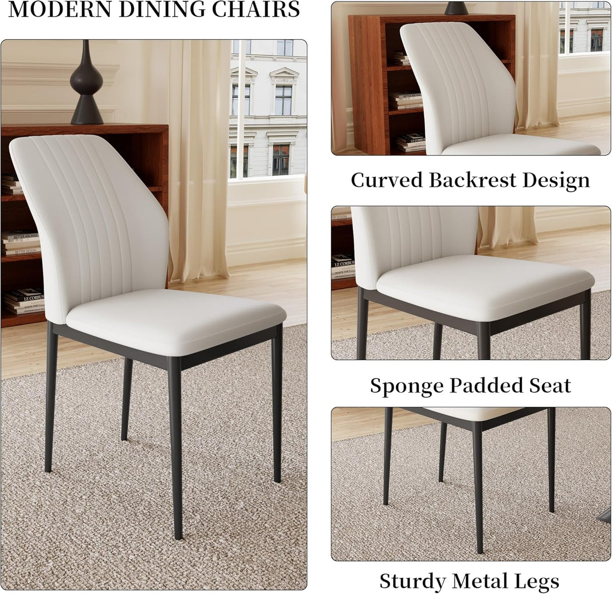 HIPIHOM Extendable Dining Table Set for 6-8 People, 63 to 78.7 Inch MDF Kitchen Table with 8 Faux Leather Dining Chairs, Space-Saving for Dining Room, Breakfast Nook (White Table & 8 White Chairs)