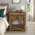 Monterey Farmhouse Rustic End Table, Solid Pine Wood Coastal Side Table with Drawer and Shelf. Driftwood.