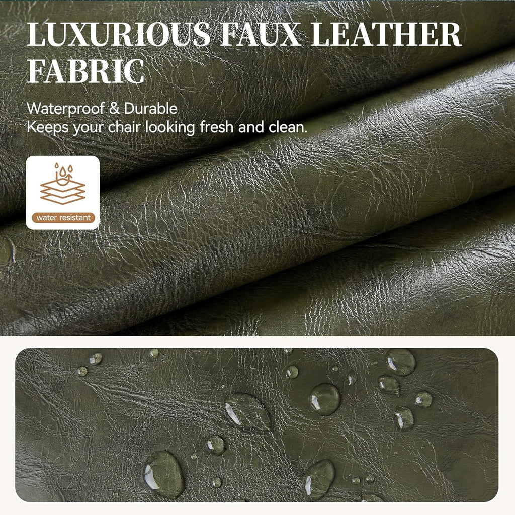 Faux Leather Accent Chair, Modern Upholstered Armchair with Button Tufted Back, Mid Century Comfy Club Chair with Wood Legs Leather Reading Chair for Living Room, Bedroom, Dark Green