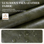Faux Leather Accent Chair, Modern Upholstered Armchair with Button Tufted Back, Mid Century Comfy Club Chair with Wood Legs Leather Reading Chair for Living Room, Bedroom, Dark Green