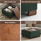 WUTUTUEE 30" Square Ottoman Coffee Table with Storage, Boucle Ottomans with Tray and Solid Wood Legs for Living Room, Bedroom and Apartments, Oversize Modern Ottoman Tea Table with Lift-Off Lid, Green