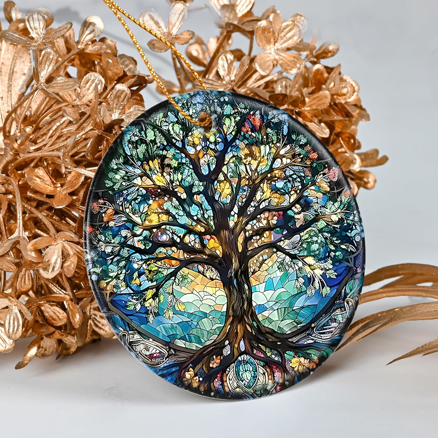 Colorful Ceramic Tree of Life Christmas Ornament, Tree of Life Ornaments for Christmas Tree, Holiday Decorations, Christmas Decor, Tree of Life Gifts, Christmas Ornament Gift Ideas - Pattern A