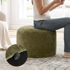 Flouki Pouf Ottoman Footrest, Foot Stools, Modern Round Upholstered Ottomans, Ottomans Pouffe, for Living Room, Bedroom, Entryway, Dorm, Selected Chenille Fabric, Green