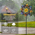 Double Blade Butterfly Wind Spinners, Outdoor Garden 360° Swivel Spinners 50 inch Garden Stakes Decor, Metal Flower Pinwheels for Yard and Lawn