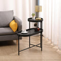 2 Tier Side Table with Storage Shelve Small Sofa Table Modern Metal End Table Coffee Table with Wooden Tray Top, Black