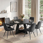 Miereirl Extendable Dining Table Set for 4-6, 47.24"-63" Round to Oval Dining Table Set with Upholstered Chairs, Hidden Storage Shelf, Kitchen & Dining Room Furniture for Apartment