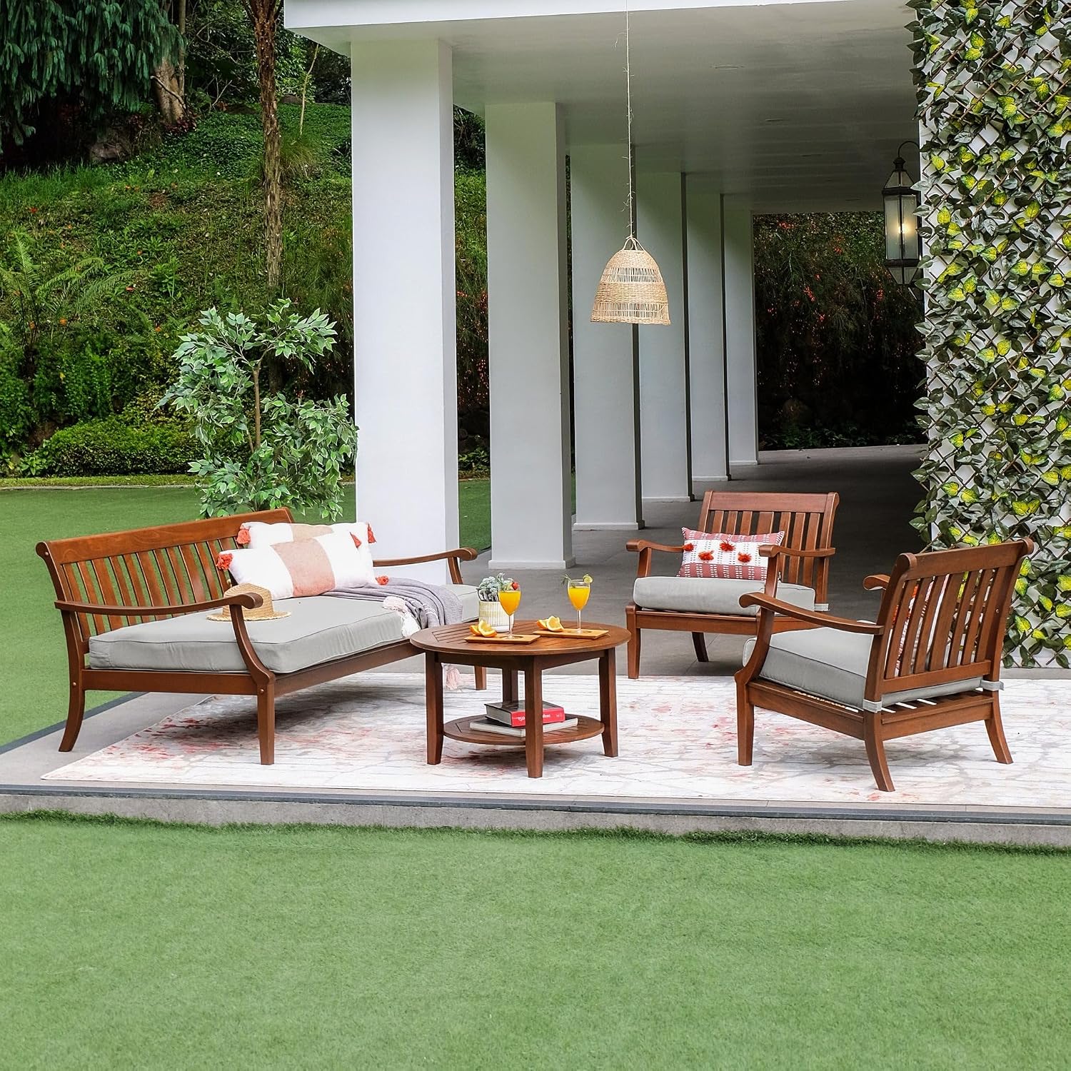 Cambridge Casual Solid Wood Como Daybed, 3-Seater Patio Sofa Bed with Removable Cushion, Weather-Resistant Frame, Natural Brown/Oyster