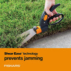 Fiskars Shear Ease Grass Shears - 5" Stainless Steel Blades - 360-Degree Swivel Blade Plant Cutting Scissors - Garden Shears and Grass Cutter, Black