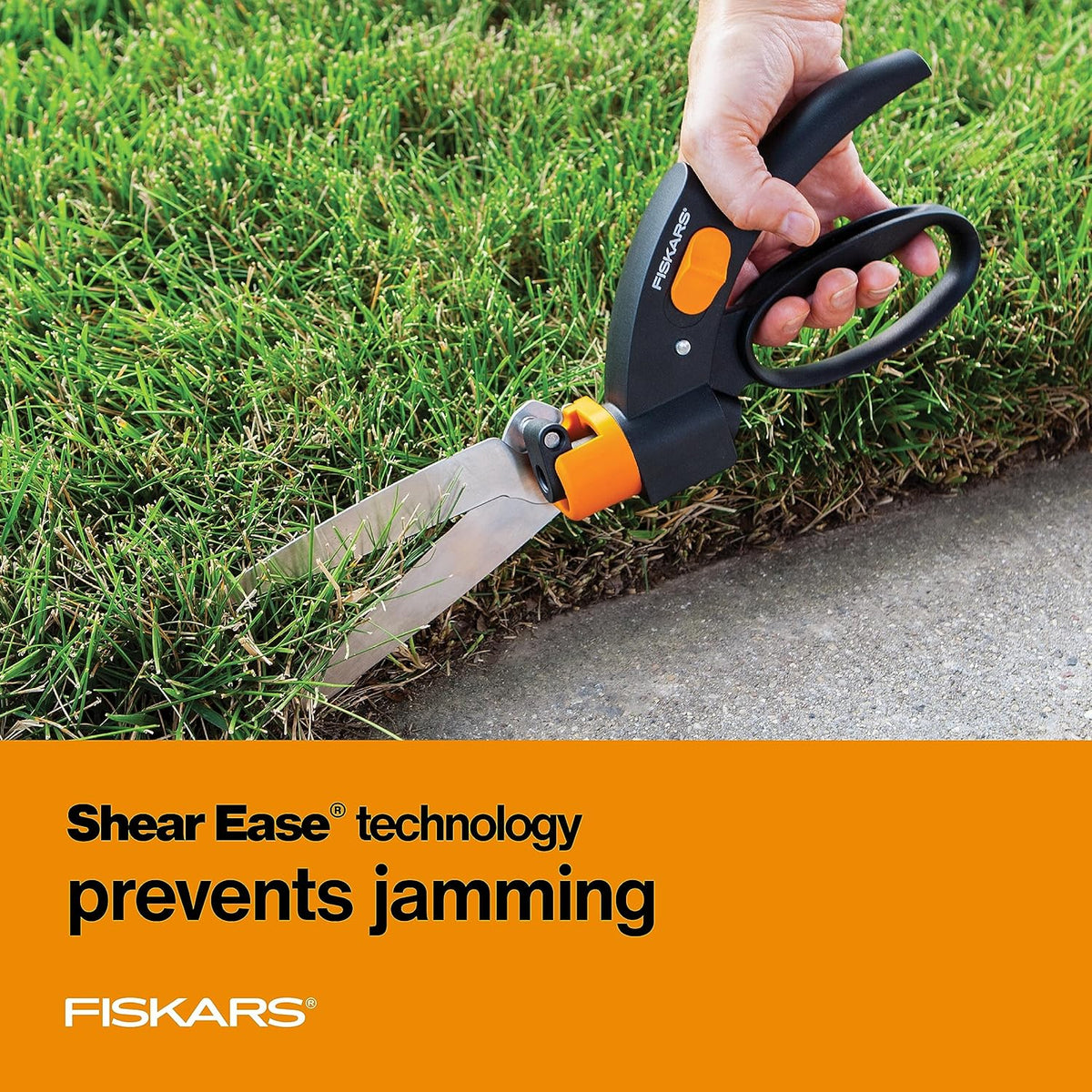 Fiskars Shear Ease Grass Shears - 5" Stainless Steel Blades - 360-Degree Swivel Blade Plant Cutting Scissors - Garden Shears and Grass Cutter, Black