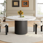 47 Inch Round Dining Table for 4, Circle Kitchen Table with Wood Strip Base, Modern Farmhouse Dinner Tables for Kitchen, Living Room (Marble Texture)