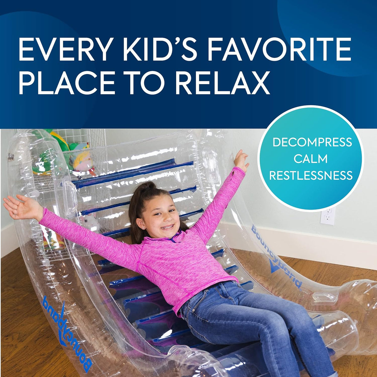 BouncyBand Inflatable Sensory Rocker Chair – 56” x 43” x 24” – Provides Deep Pressure and Calming and Fun Active Movement to Improve Focus – Includes Air Pump and Repair Kit