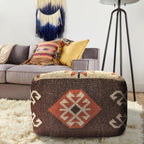 L. R. Resources, Inc. LR Home Handmade Bohemian Brown/Orange Cotton Square Pouf Ottoman for Home Decor | Indoor Foot Rest for Bedroom & Living Room Decor | 18 x 18 x 12 Stuffed Ottoman for Seating