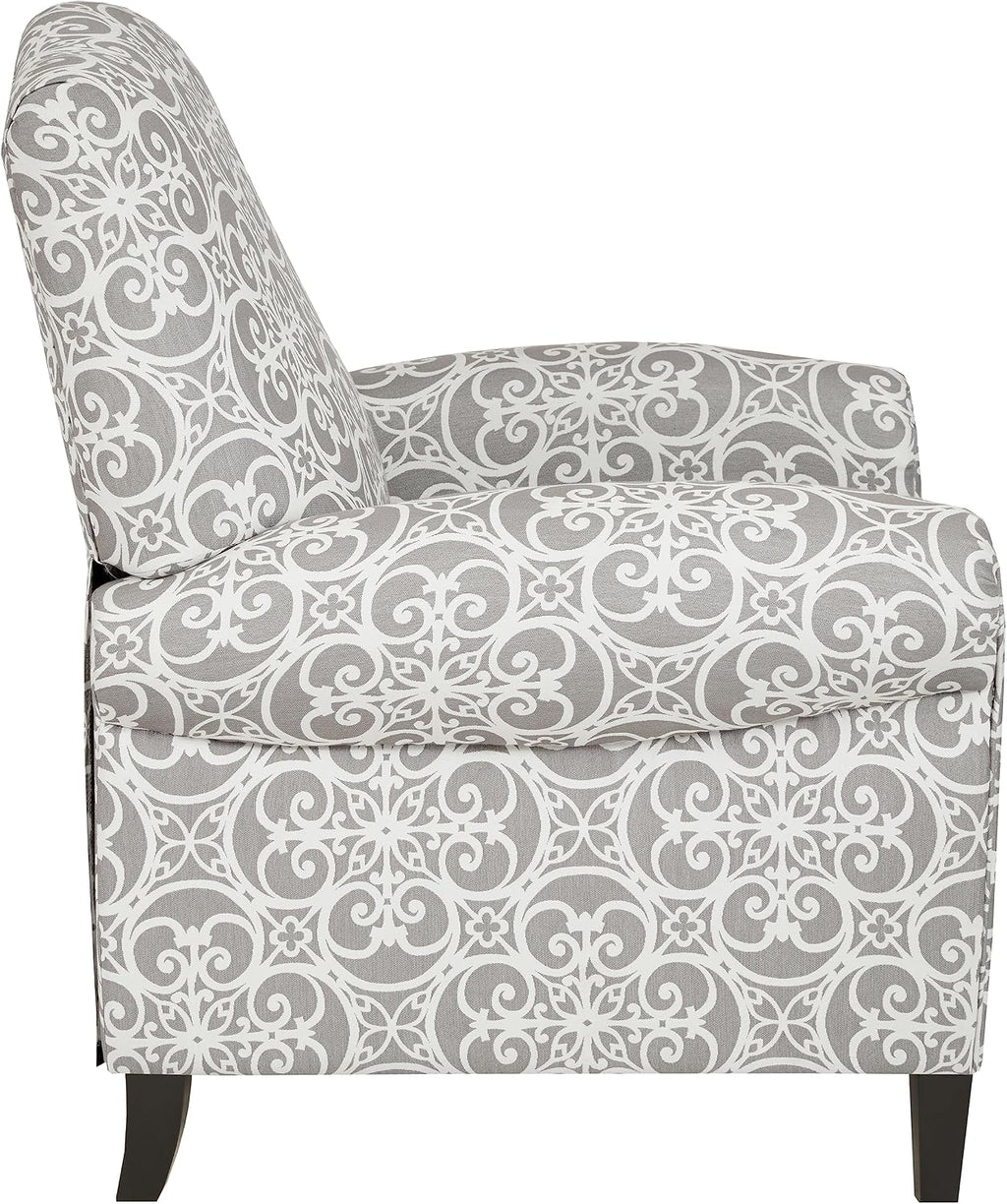 Madison Park Kirby Recliner Chair - Solid Wood, Plywood, Rolled Back Button Tufted Accent Armchair Modern Classic Style Family Room Sofa Furniture, Grey