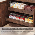 ELYKEN 71" Kitchen Pantry Storage Cabinet with Outlet & LED Lights, Brown