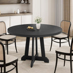 47" Round Dining Table for 4–6 People, Farmhouse Wooden Kitchen Table with Reinforced Legs, Dining Room Table with Adjustable Foot Pads for Home & Restaurant,Black
