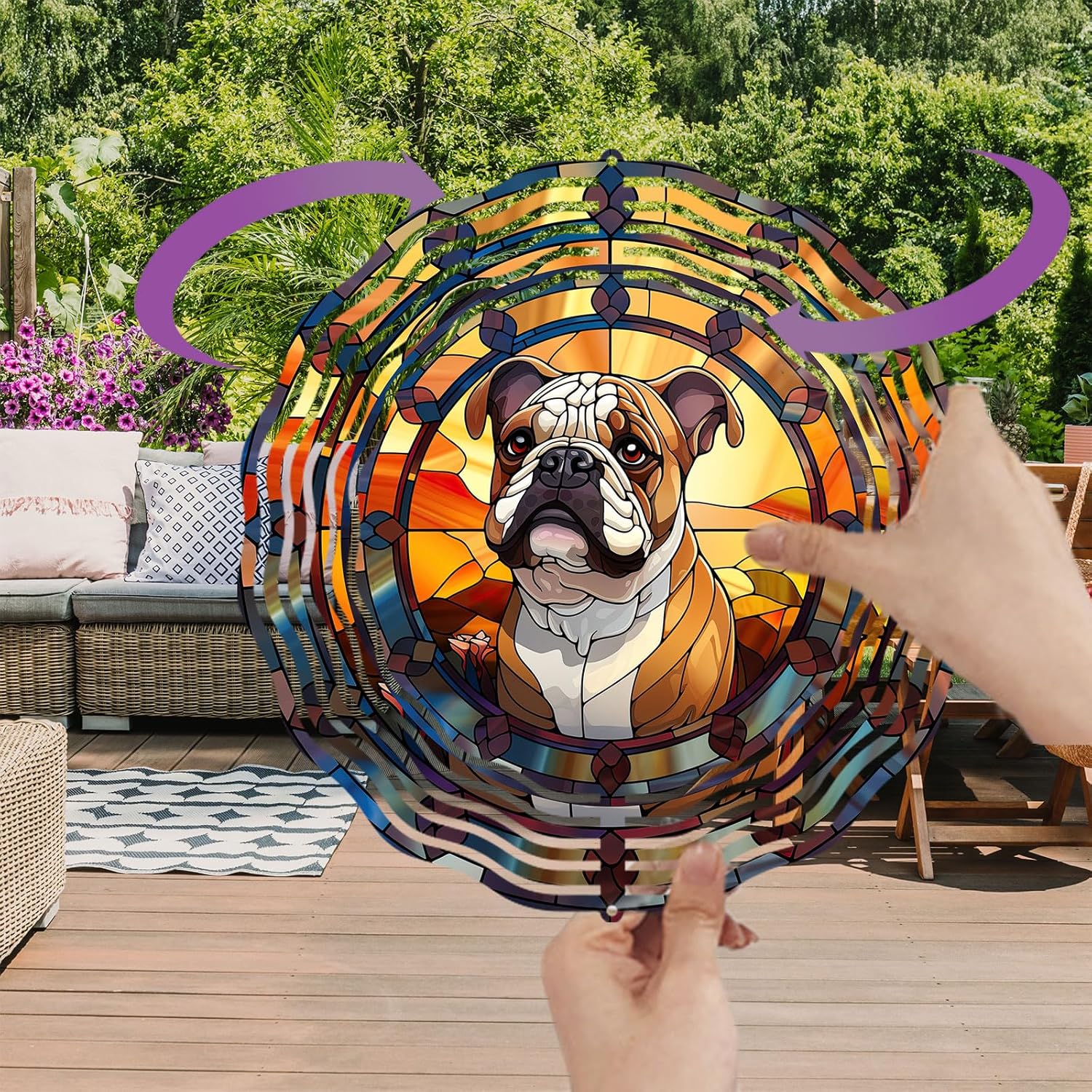 Bulldog Dog Wind Spinners Outdoor Dog Memorial Gifts, 3D Metal Kinetic Hanging Garden Wind Spinner, Spinner Decor, Wind Sculptures for Outdoor & Indoor, Window, Yard Decor (Bulldog 1)