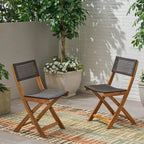 Wicker Patio Chairs Set of 2, Foldable Acacia Wood Outdoor Bistro Chairs with Woven Cane Seating for Garden, Backyard, or Balcony