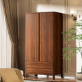 Furniway Armoire Wardrobe Closet, 70.9" Tall Wardrobe Cabinet with 2 Doors, 2 Large Drawers and Hanging Rod, Wooden Clothing Storage Cabinet for Bedroom, Cloak Room, Walnut