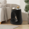 WILLIAMSPACE Side Table Hollow End Table for Living Room, Modern Farmhouse Retro Style, Wood-Like Texture Magnesium Oxide Material for Indoor & Outdoor, No Assembly, ø14.5'' × 16.75" H, Black