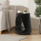 WILLIAMSPACE Side Table Hollow End Table for Living Room, Modern Farmhouse Retro Style, Wood-Like Texture Magnesium Oxide Material for Indoor & Outdoor, No Assembly, ø14.5'' × 16.75" H, Black