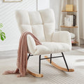 37.2" H Glider Rocking Chair Upholstered with Teddy Fabric, Indoor Rocking Chair with Armrests & Metal Frame (Ivory)
