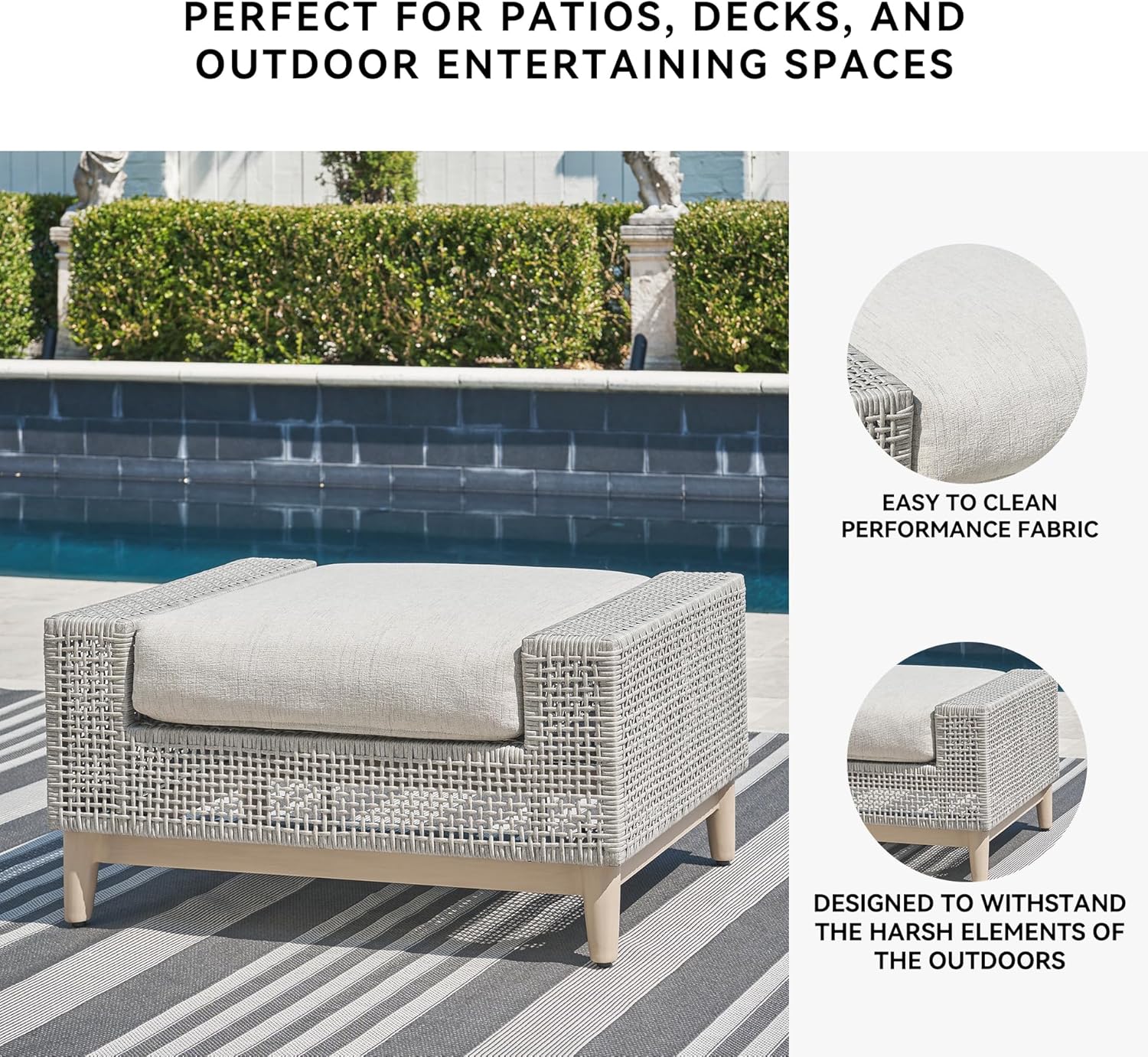 Signature Design by Ashley Seton Creek Casual Nuvella Weather Resistant Fabric Outdoor Ottoman with Cushion, Light Gray & Light Brown