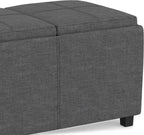 SIMPLIHOME Avalon 42" Wide Linen Look Fabric Storage Ottoman in Slate Grey