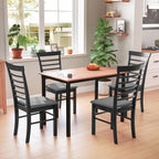 HOMCOM Wooden Dining Chairs Set of 2, Farmhouse Upholstered Kitchen Chairs with Rubber Wood Frame for Living Room, Dining Room, Black and Gray
