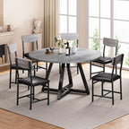 Round Dining Table Set for 6, Kitchen Table and Chairs for 6, Circle Table Round Pedestal Dining Room Dinner Dinette Table Set,7 Piece Space Saving Wood Kitchen & Dining Room Tables (Grey, 51In)
