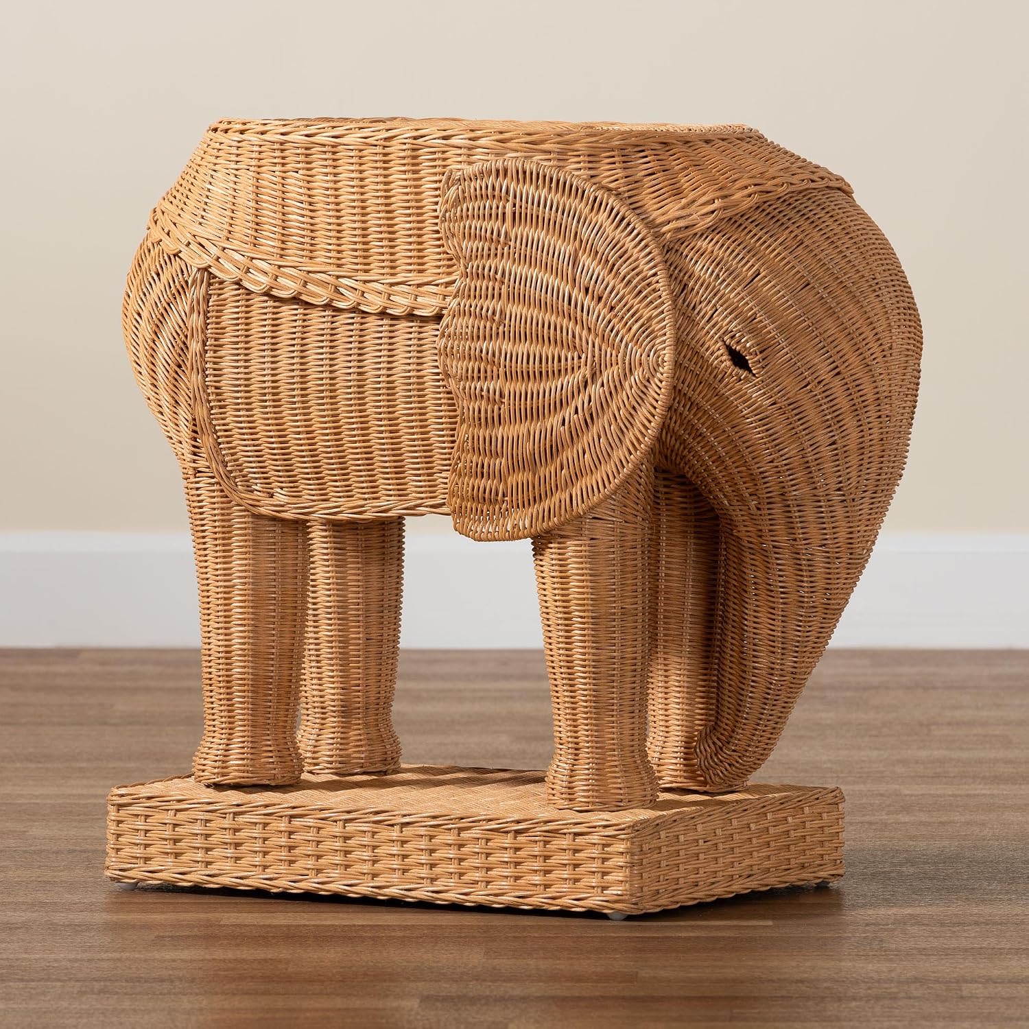 Bali & pari Elissa Bohemian Light Honey Rattan Elephant End Table