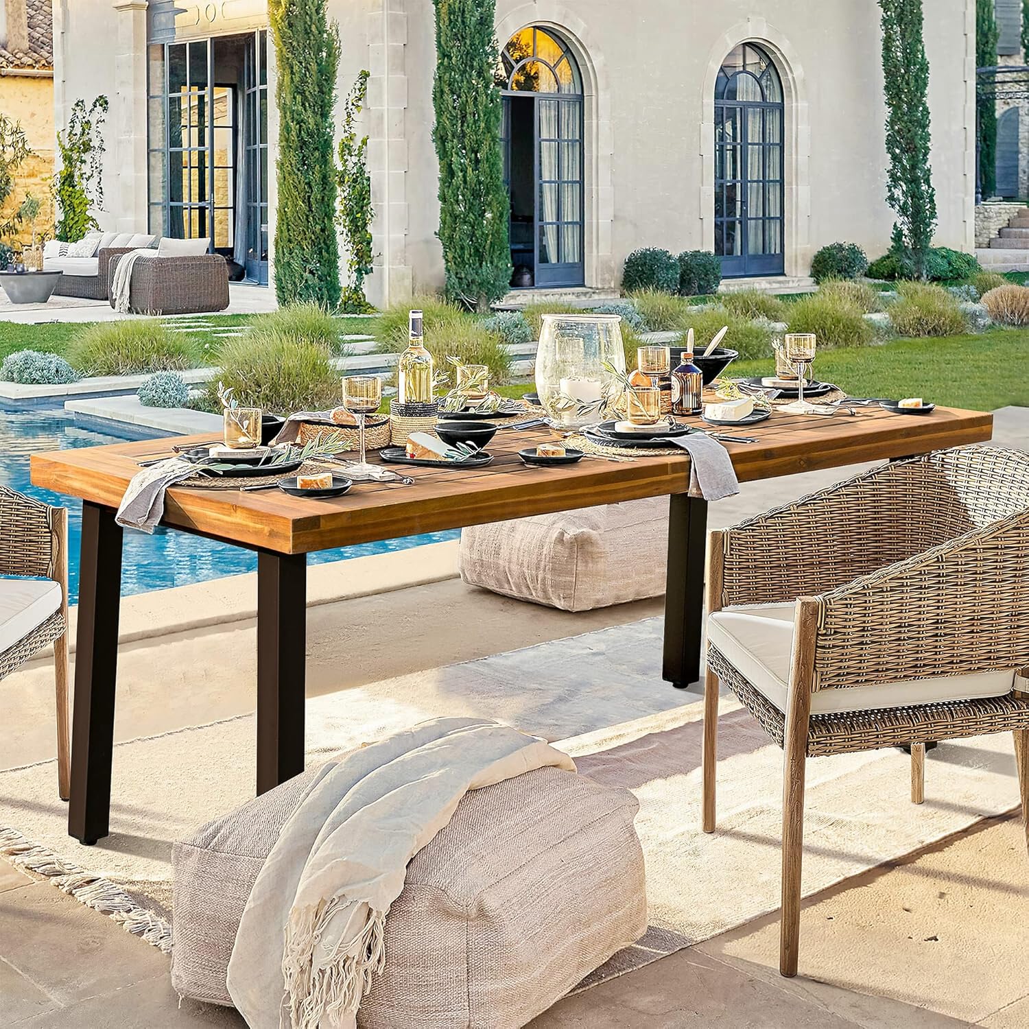 Devoko 6 Person Acacia Wood Dining Table for Kitchen,Natural | Farmhouse Kitchen Table for 6 for Indoor Outdoor Mesa De Comedor