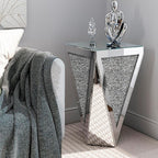 IKIFLY Mirrored Nightstand with Large Square Tabletop, Silver End Table with Crushed Diamonds, Modern Accent Beside Table for Living Room, Bedroom and Office