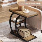 Tribesigns End Table for Living Room, 3-Tier Narrow Wood Couch C-Shaped Side Table with Storage, Industrial Nightstand for Bedroom, Small Spaces, Natural